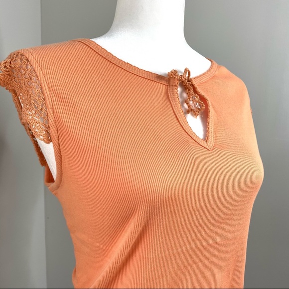 2/$30 VTG Orange Ribbed 100% Cotton Crochet T-Shirt XL - Picture 4 of 8